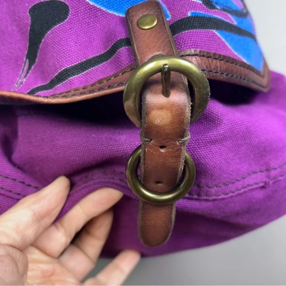 Y2K Lucky Brand messenger satchel bag‎ vtg Purple Hawaiian colorful western